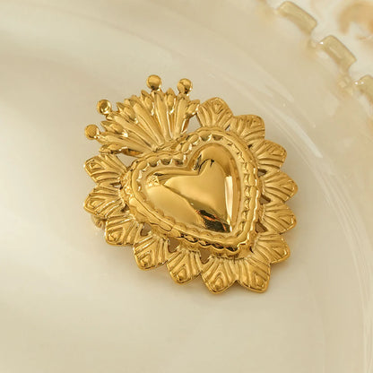 Golden Heart Brooch - Stainless Steel - Vintage Style Design | Twinolo