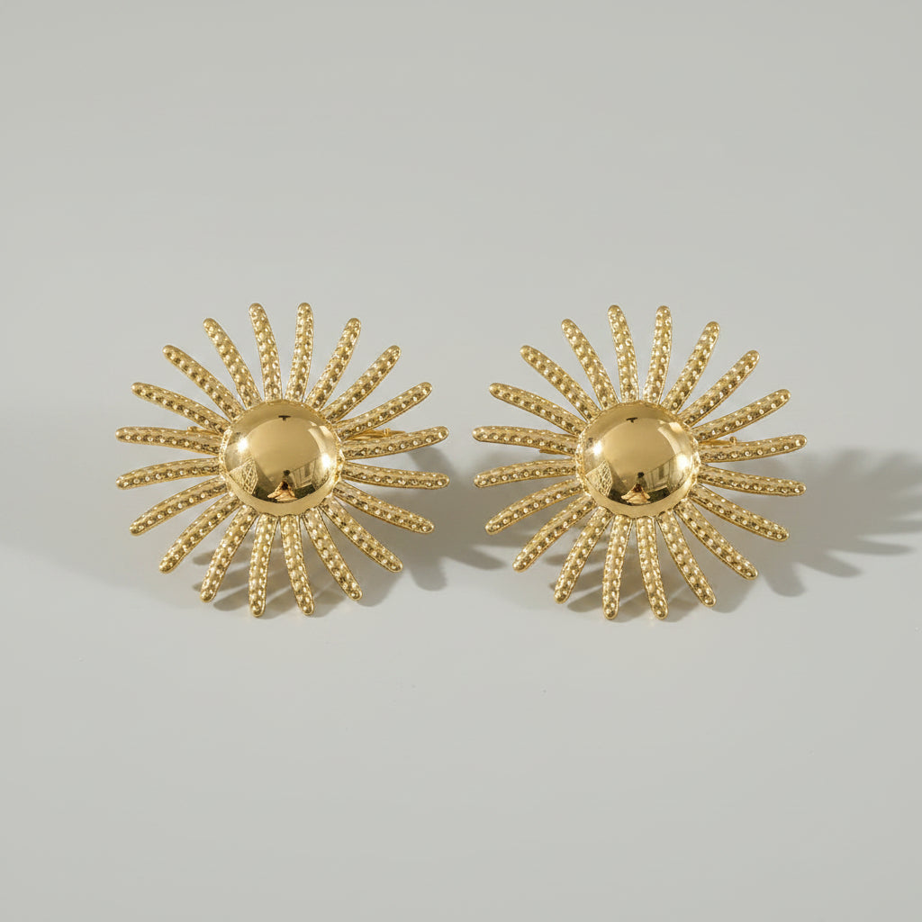 Women's Gold Earrings – Sun Design – Stainless Steel Statement Earrings Large | Twinolo