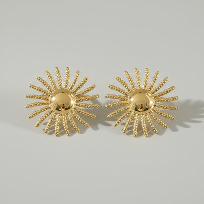 Women's Gold Earrings – Sun Design – Stainless Steel Statement Earrings Large | Twinolo