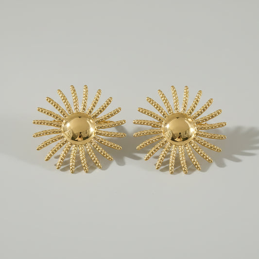 Women's Gold Earrings – Sun Design – Stainless Steel Statement Earrings Large | Twinolo
