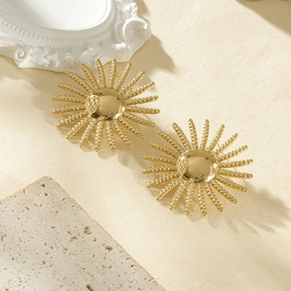Women's Gold Earrings – Sun Design – Stainless Steel Statement Earrings Large | Twinolo