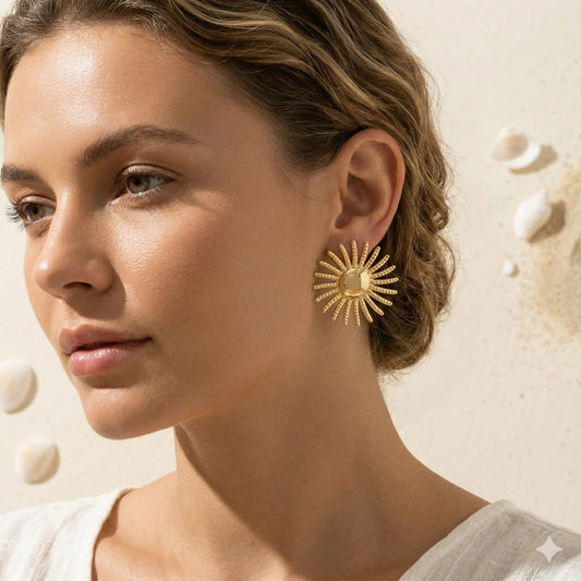 Women's Gold Earrings – Sun Design – Stainless Steel Statement Earrings Large | Twinolo