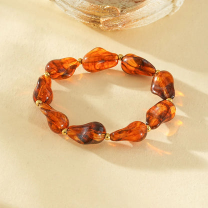 Women's Elastic Resin Bracelet - Amber Brown - Trendy Beaded Bracelet | Twinolo