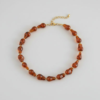 Brown Ladies Necklace with Resin Beads – Gold-colored Stainless Steel – Statement Necklace | Twinolo
