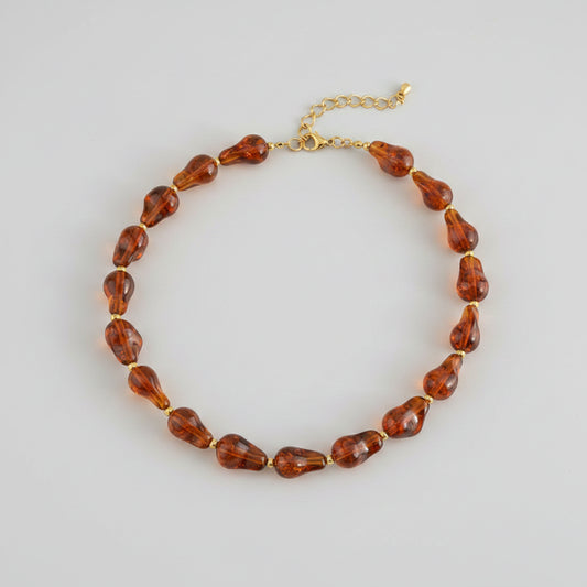 Brown Ladies Necklace with Resin Beads – Gold-colored Stainless Steel – Statement Necklace | Twinolo
