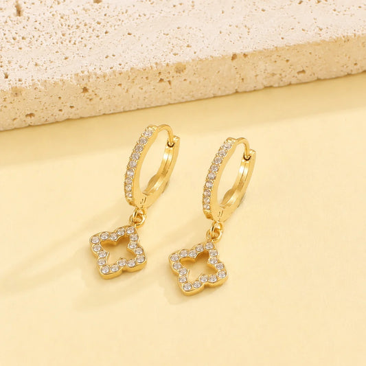 Goudkleurige Clover Oorbellen Dames met Zirkonia | TWINOLO