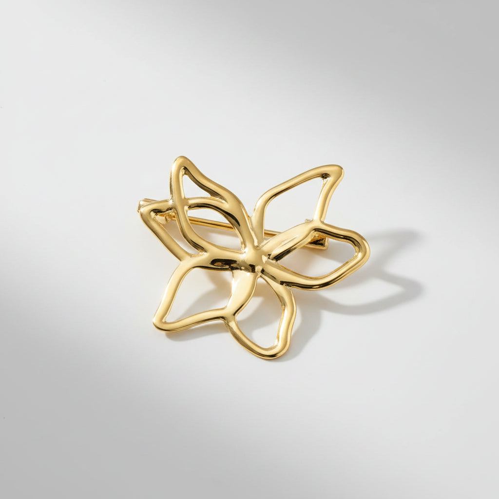 Open Flower Brooch Gold-colored – Stainless Steel | Twinolo