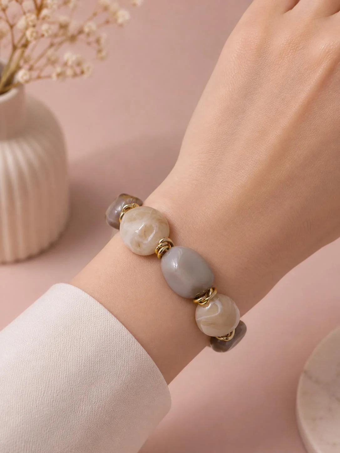 Marmerlook Kralenarmband met Grote Kralen | TWINOLO