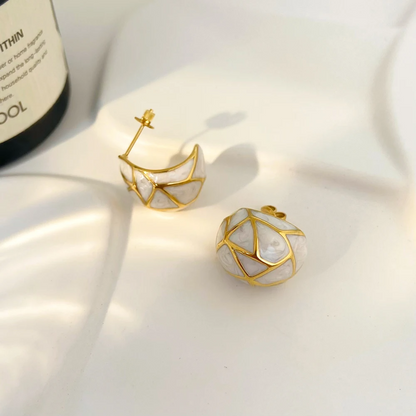 Gold-White Stud Earrings – Fresh & Stylish | Twinolo