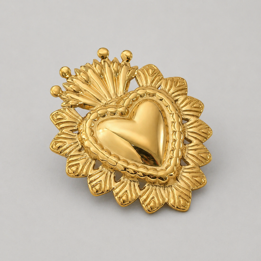 Golden Heart Brooch - Stainless Steel - Vintage Style Design | Twinolo