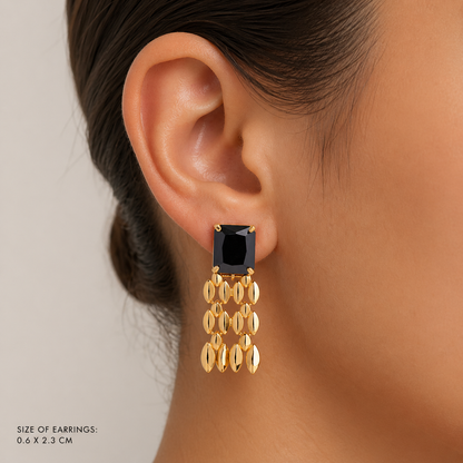 Link Earrings with Black Stone – Cool & Elegant | Twinolo