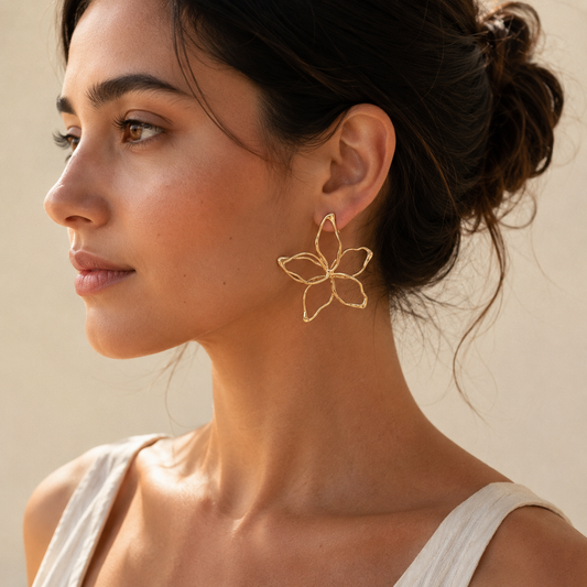 Open Flower Statement Earrings Gold-colored – Stainless Steel | Twinolo