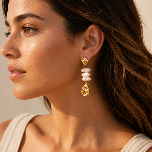 Statement Earrings with Mother-of-Pearl Effect – Gold | Twinolo