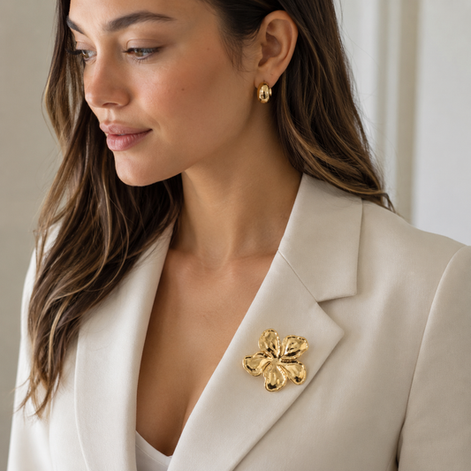 Magnetic Flower Brooch - Gold-Colored Stainless Steel | Twinolo
