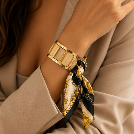Gold Cuff Bracelet with Scarf – Stainless Steel | TWINOLO