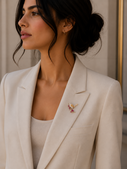 Bird Brooch with Crystals and Flowers – Elegant Brooch | Twinolo