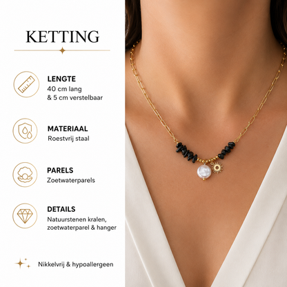 Necklace with Sun Pendant and Pearl – Trendy Gold-Colored Design | Twinolo