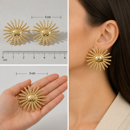 Women's Gold Earrings – Sun Design – Stainless Steel Statement Earrings Large | Twinolo