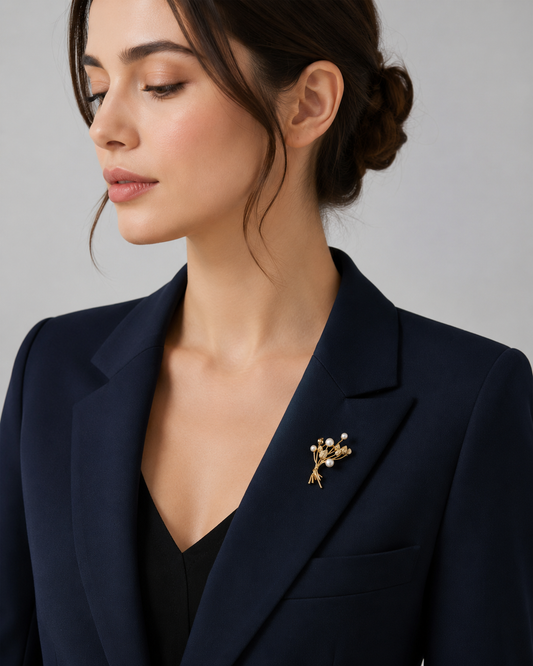 Golden Flower Brooch with Pearls | Twinolo