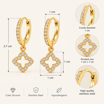 Goudkleurige Clover Oorbellen Dames met Zirkonia | TWINOLO