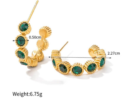 Mini Hoops with Dark Green Stones – Stylish Touch | Twinolo