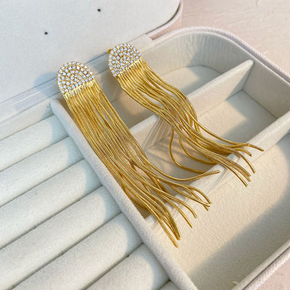 Long Gold Earring with Zirconia – Elegant & Sophisticated | Twinolo