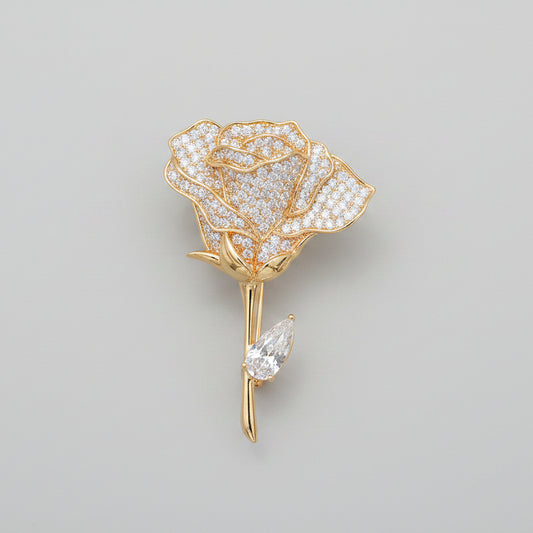 🌹 Rose Brooch with Crystals – Luxury Gold-tone Flower Brooch for Women | Twinolo