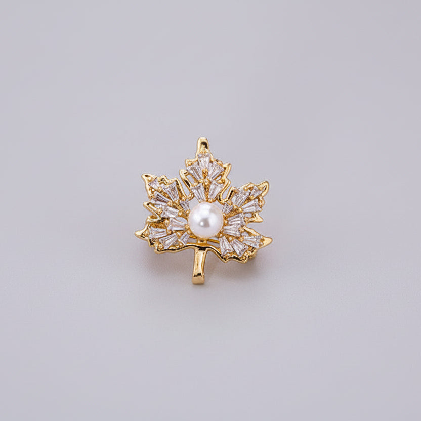 🍁 Leaf Brooch with Pearl and Gold Details – Elegant Brooch | Twinolo