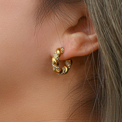 Croissant Earrings with Zirconia – Elegant & Sparkling | Twinolo