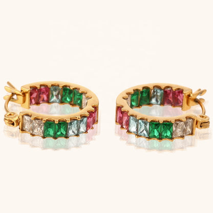 Hoop Earrings with Multicolored Zirconia Stones – Timeless Chic | Twinolo