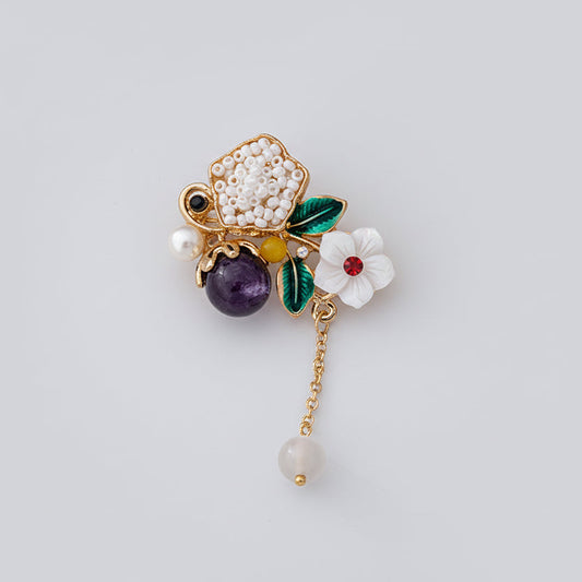 🌼 Flower Brooch with Pearl, Enamel and Playful Charm – Vintage Style | Twinolo