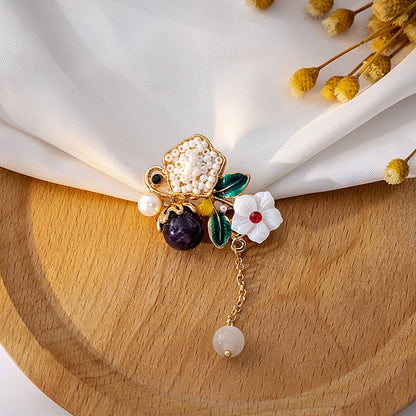 🌼 Flower Brooch with Pearl, Enamel and Playful Charm – Vintage Style | Twinolo