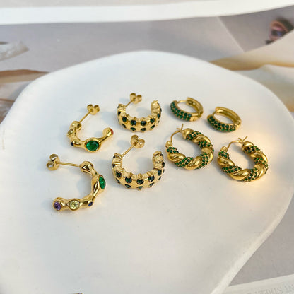 Mini Hoops with Green Stones – Refreshing & Chic | Twinolo