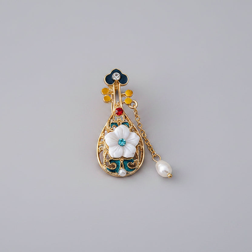 🌼 Flower Brooch with Pearl and Colorful Details – Elegant Brooch | Twinolo