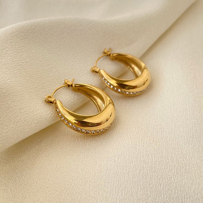 Elegant Hoop Earrings with Zirconia Stones | Twinolo