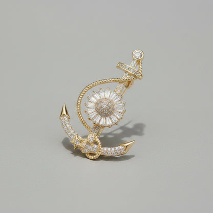 ⚓ Anchor Brooch with Crystals – Gold-toned Nautical Women's Brooch | Twinolo