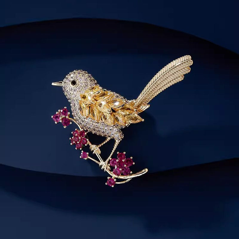 Bird Brooch with Crystals and Flowers – Elegant Brooch | Twinolo