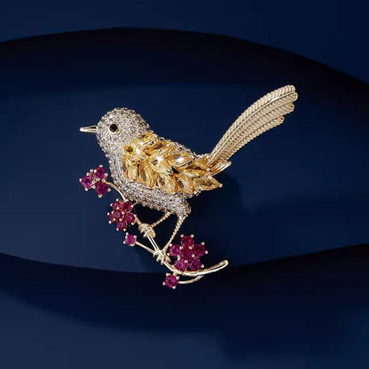 Bird Brooch with Crystals and Flowers – Elegant Brooch | Twinolo