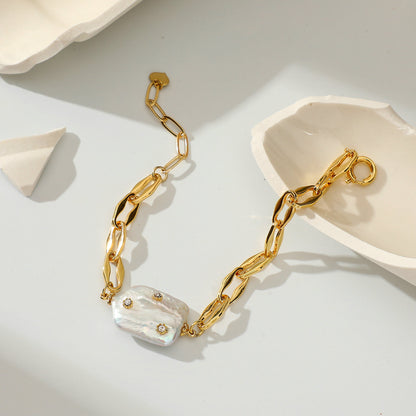 Bracelet with Pearl & Links – Elegant Contrast | Twinolo