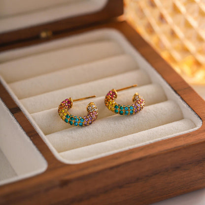 Rainbow Hoop Earrings – Zirconia in Colorful Design | Twinolo