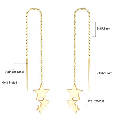 Dangle Earring with Hanging Chain & Stars – Playful &amp; Elegant | Twinolo