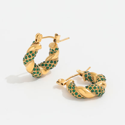 Croissant Earrings with Shiny Green Zirconia – Stylish Contrast | Twinolo