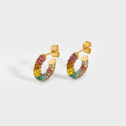 Rainbow Hoop Earrings – Zirconia in Colorful Design | Twinolo