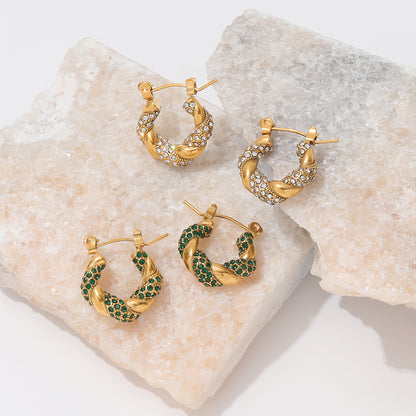 Croissant Earrings with Shiny Green Zirconia – Stylish Contrast | Twinolo