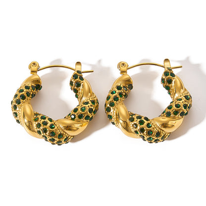 Croissant Earrings with Shiny Green Zirconia – Stylish Contrast | Twinolo