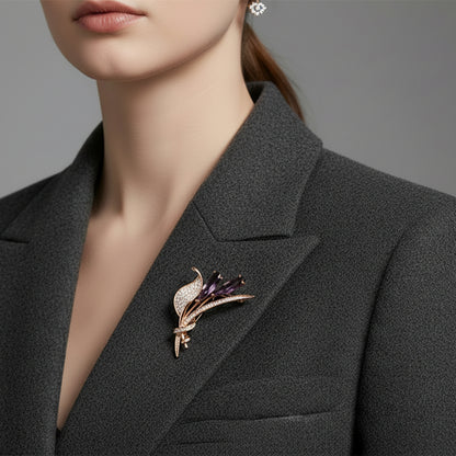 🌷 Rose Gold Tulip Brooch with Purple Crystals | Twinolo