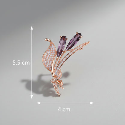 🌷 Rose Gold Tulip Brooch with Purple Crystals | Twinolo