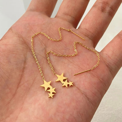 Dangle Earring with Hanging Chain & Stars – Playful &amp; Elegant | Twinolo
