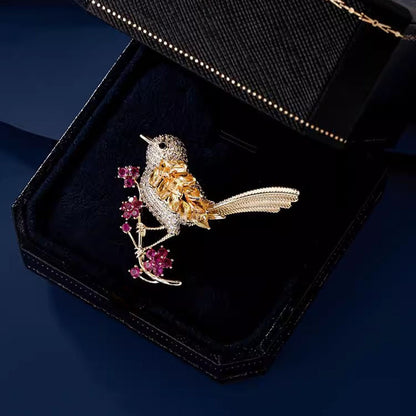 Bird Brooch with Crystals and Flowers – Elegant Brooch | Twinolo