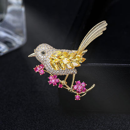 Bird Brooch with Crystals and Flowers – Elegant Brooch | Twinolo